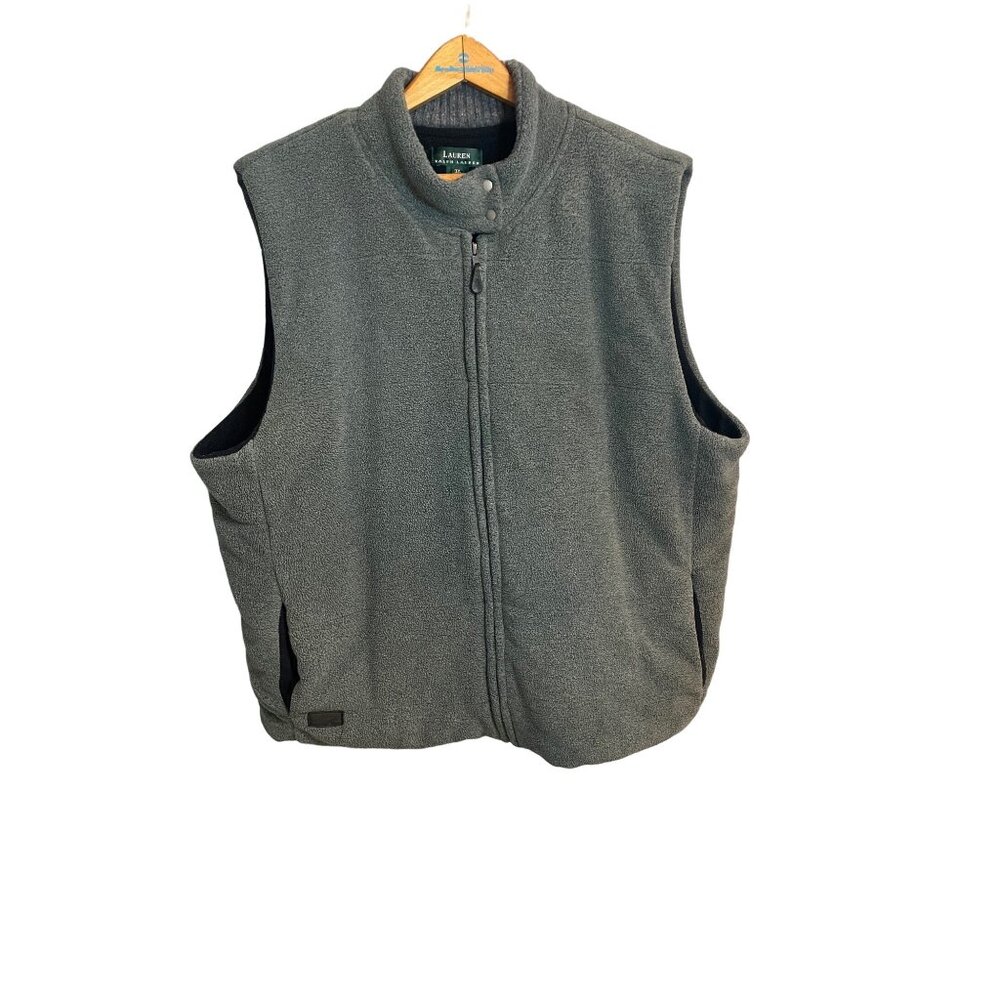 Lauren Ralph Lauren Womens Fleece Zip-Up Vest Size 3X Gray Wool Blend Plush
